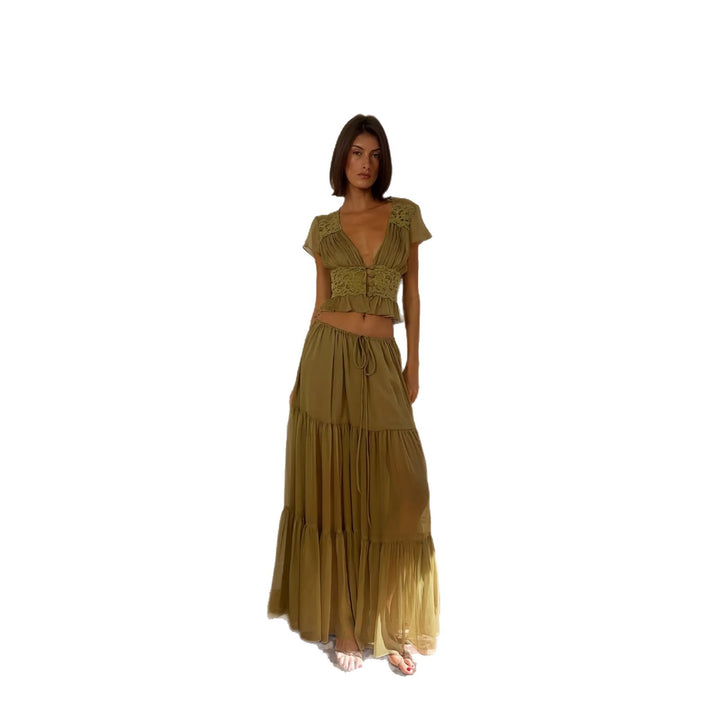 Damen Luftiges Maxikleid mit eleganten Rüschen und transparenter Optik Echo Archiv