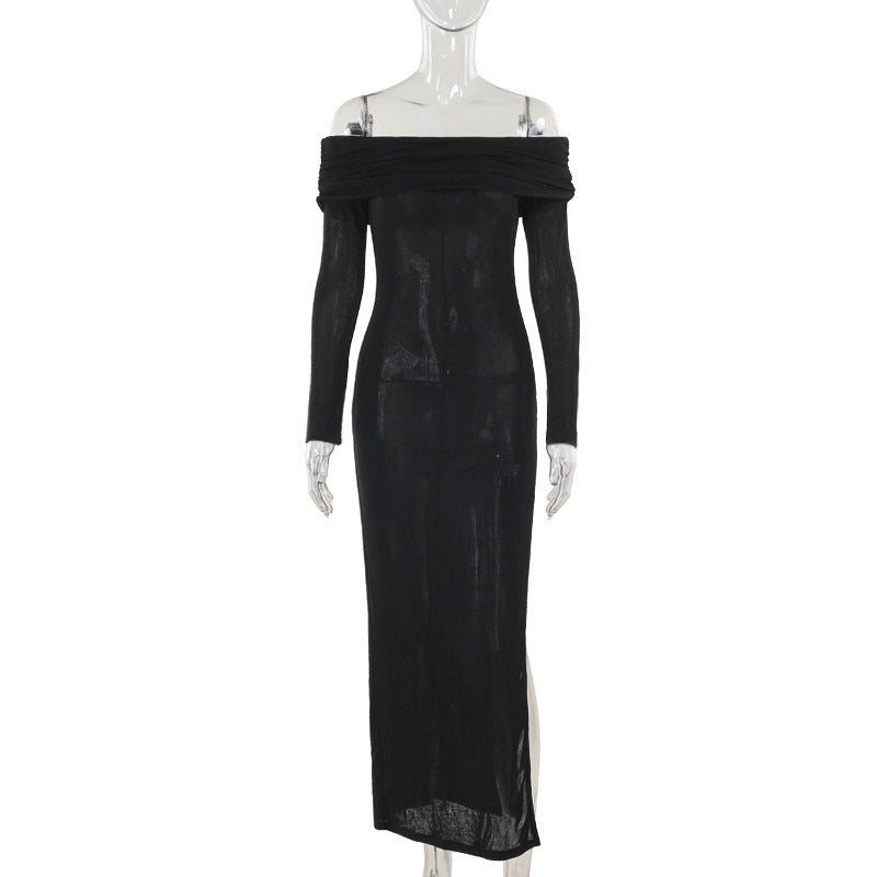 Damen schulterfreies Maxikleid mit eleganter Drapierung und transparentem Oberteil Echo Archiv