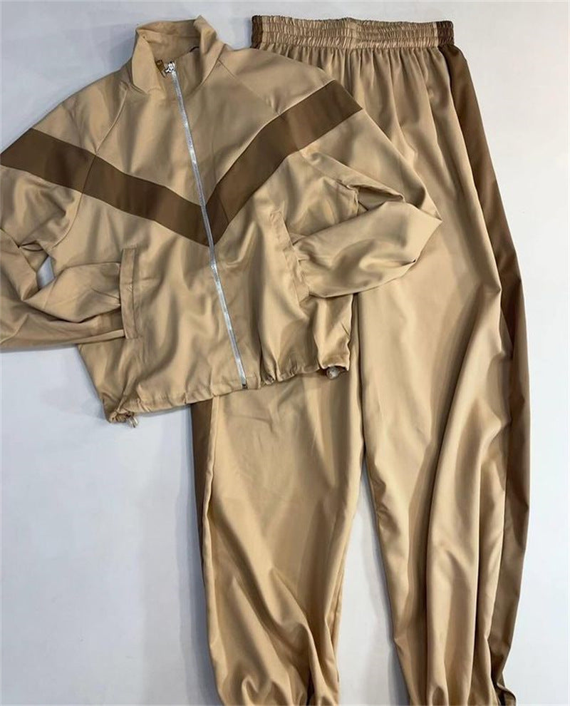 Damen nan Satin-Trackset mit Stehkragen, Chevron-Streifen und Kordelzug Echo Archiv