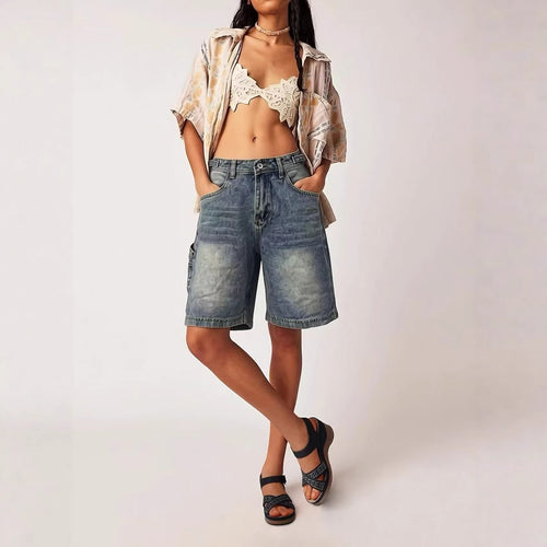 Damen lässige Denim-Shorts mit hohem Bund und weitem Schnitt Echo Archiv