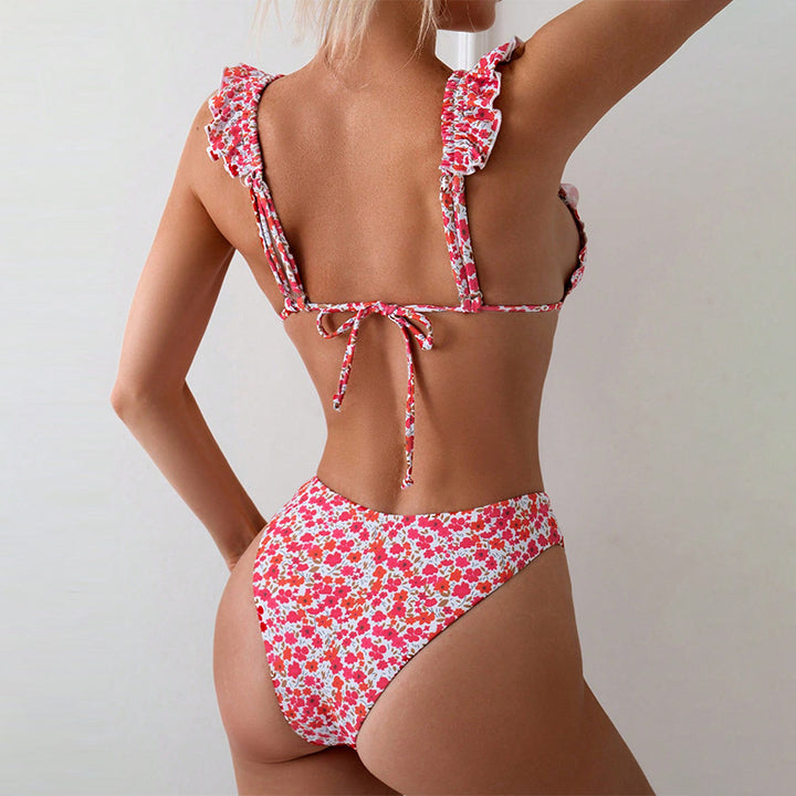 Damen Triangel-Bikini mit fröhlichem Blumenmuster und eleganten Rüschendetails Echo Archiv