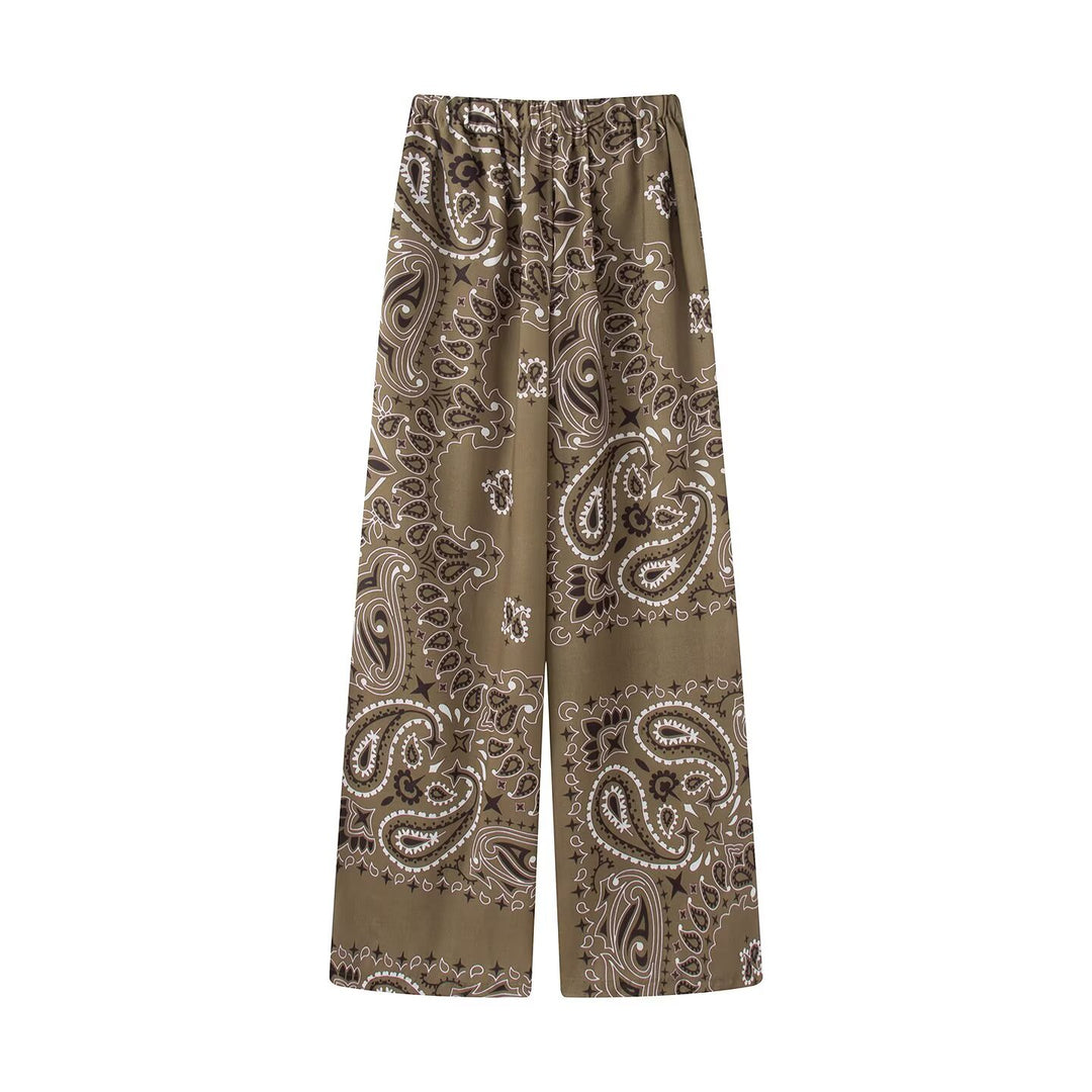 Damen Zweiteiliges Satinoptik-Lounge-Set mit Paisley-Print, Kimonokragen-Bluse und weiter Culotte-Hose Echo Archiv
