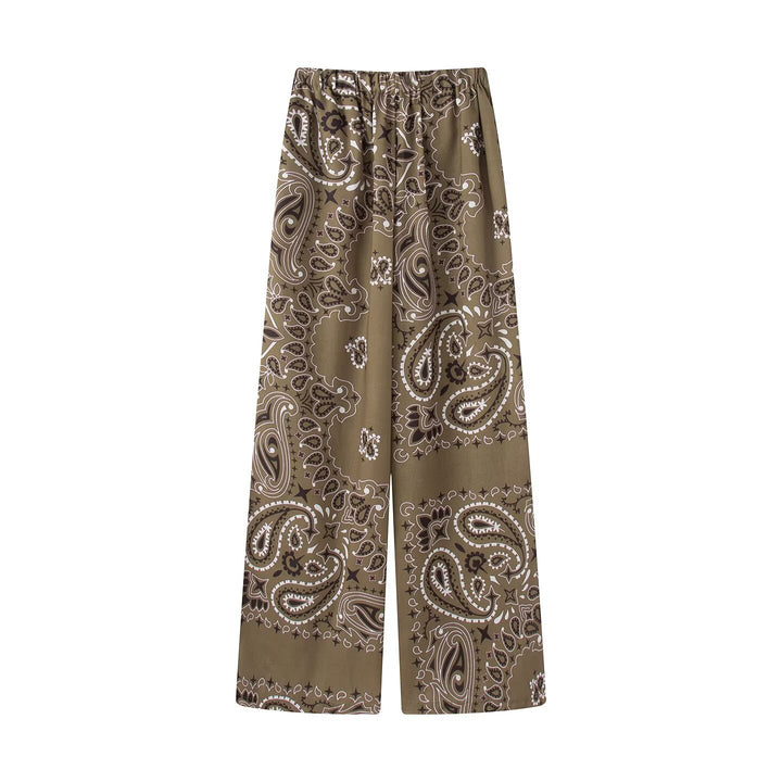 Damen Zweiteiliges Satinoptik-Lounge-Set mit Paisley-Print, Kimonokragen-Bluse und weiter Culotte-Hose Echo Archiv