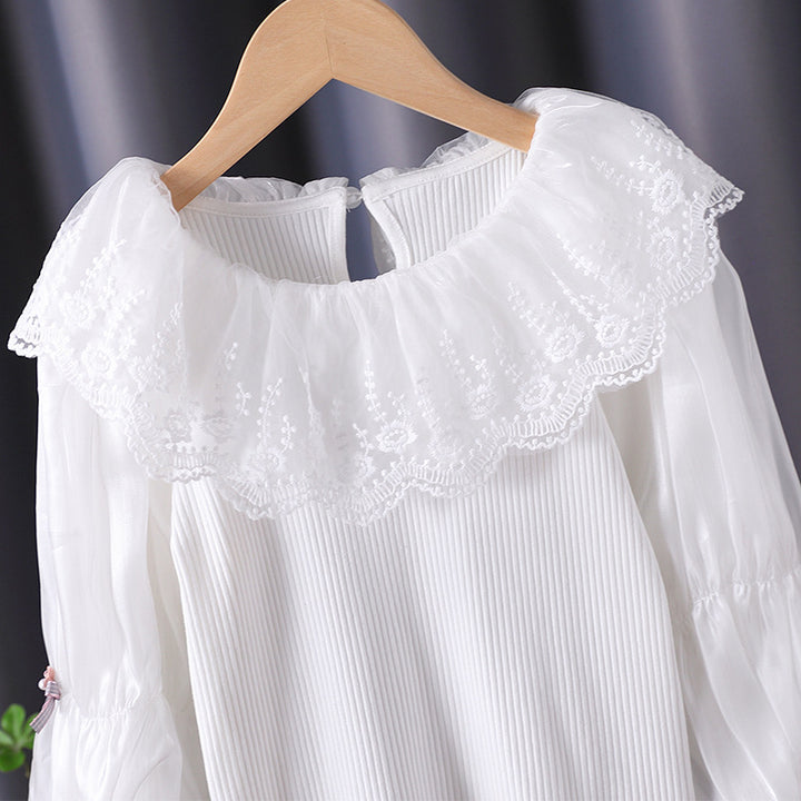 Damen elegante Bluse mit romantischem Spitzenkragen und Rüschendetails Echo Archiv