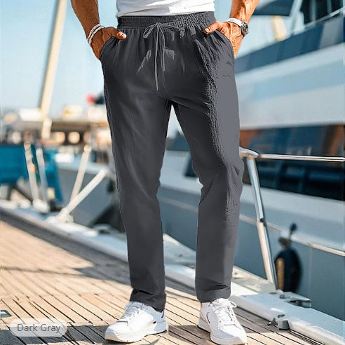 Herren lässige Leinenmisch-Joggerhose mit Kordelzug, angeschrägten Eingrifftaschen und schmalem Knöchelabschluss – Sorevano