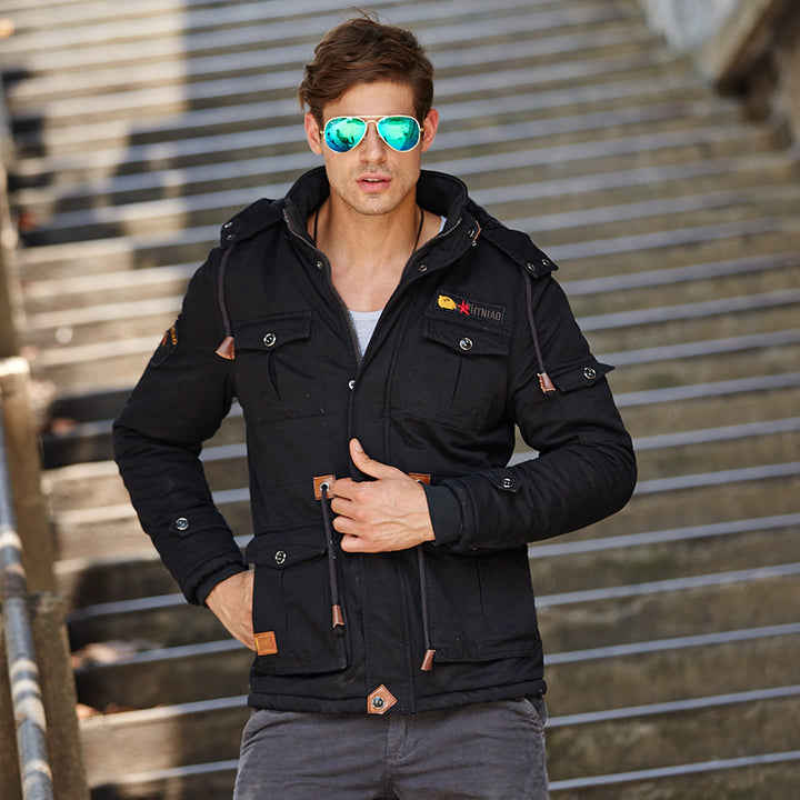 Herren Robust verarbeitete Fieldjacke mit Kapuze Kordelzug und Multifachtaschen Echo Archiv