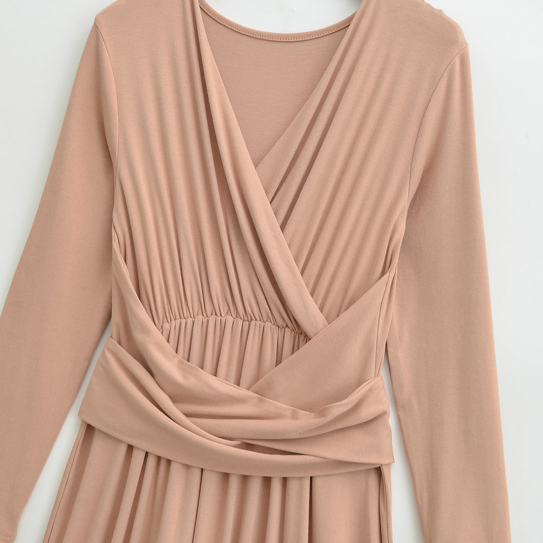 Damen Maxi-Wickelkleid mit taillierter Wickelpartie und langen Ärmeln Echoarchiv