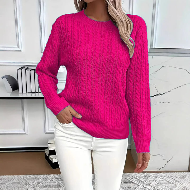 Damen nan Feinstrick-Zopfmuster Pullover mit Rundhalsausschnitt und tailliertem Schnitt Echo Archiv