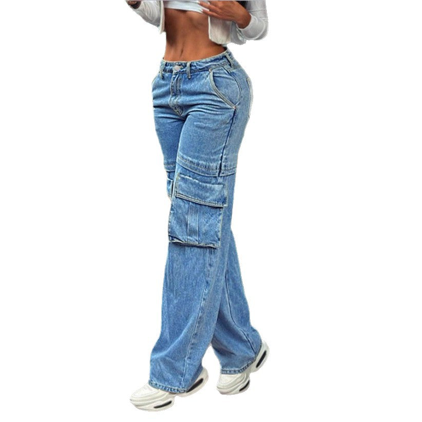 Damen tiefsitzende Wide‑Leg Cargo-Jeans mit XXL-Klappentaschen Echo Archiv