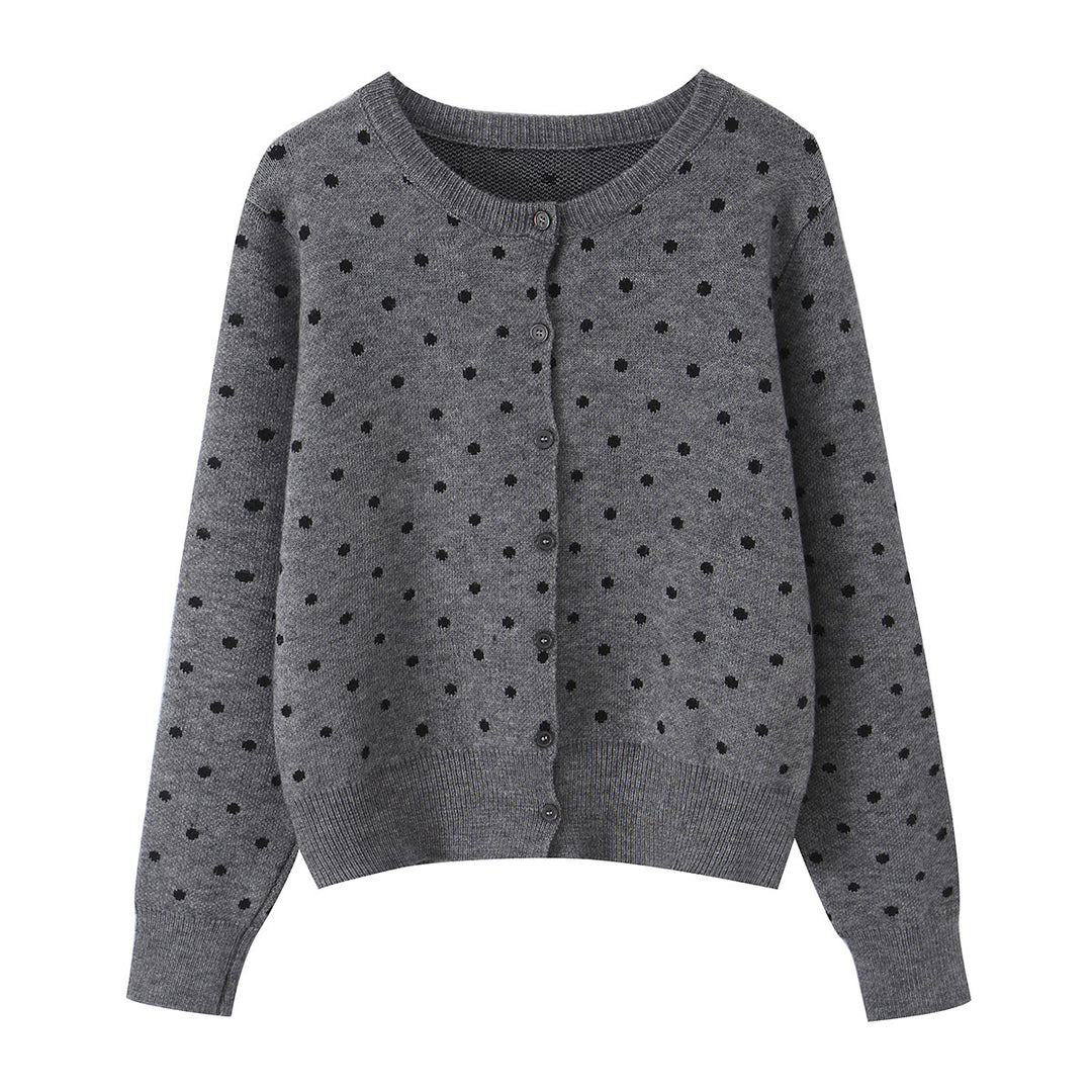 Damen nan feiner gestrickter Rundhals-Pullover mit Pünktchen-Jacquard und kurzem Taillenbund Echo Archiv