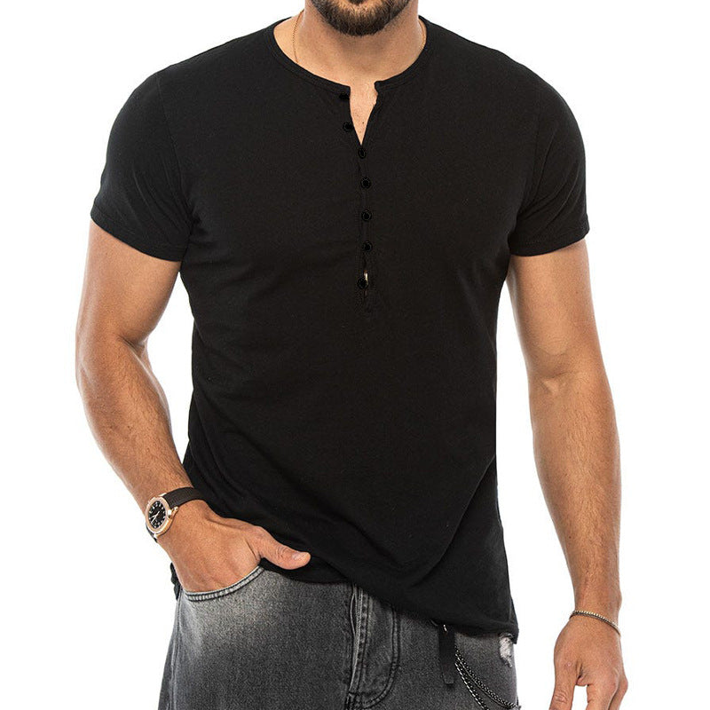 Herren Kurzarm-Henley-Shirt mit modischem Knopfdesign und körperbetonter Passform Echoarchiv