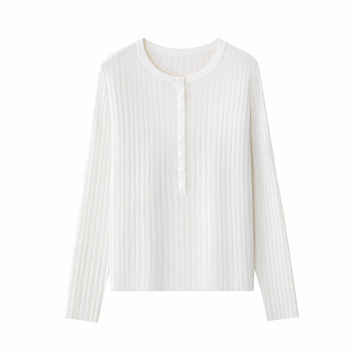Damen Feinstrick-Pullover mit Henley-Knopfleiste und Rippenstruktur Echo Archiv