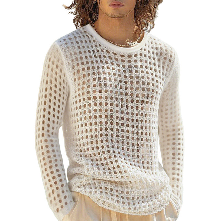 Herren nan luftiger durchbrochener Strickpullover mit quadratischem Netzmuster und Rundhalsausschnitt Echo Archiv