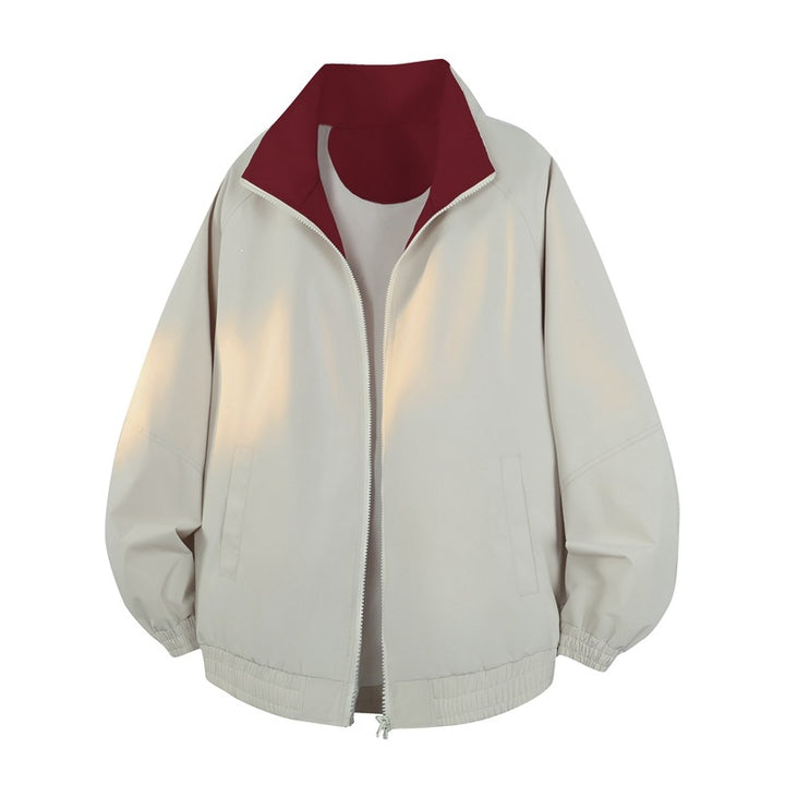 Unisex Oversize Wende-Bomberjacke mit kontrastierendem Kragen, Reißverschluss & elastischem Saum Echoarchiv
