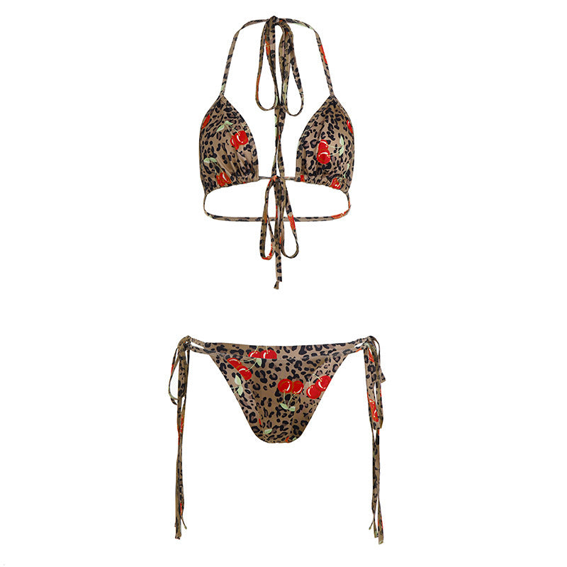 Damen Triangel-Bikini-Set mit floralen Akzenten und animalischem Druck Echo Archiv