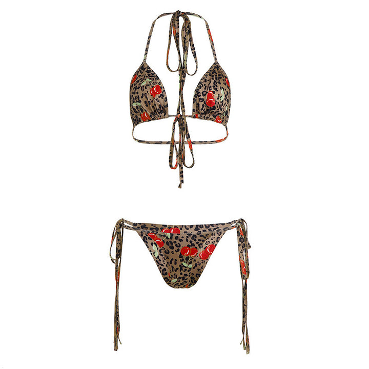 Damen Triangel-Bikini-Set mit floralen Akzenten und animalischem Druck Echo Archiv