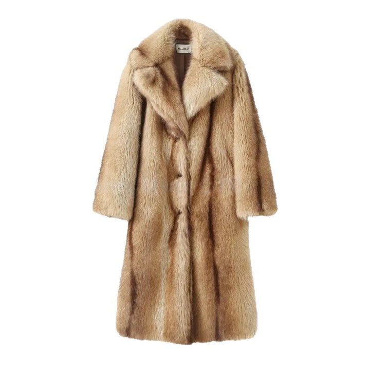 Damen langer luxuriöser Pelzmantel mit weitem Revers und verdeckter Knopfleiste Echo Archiv