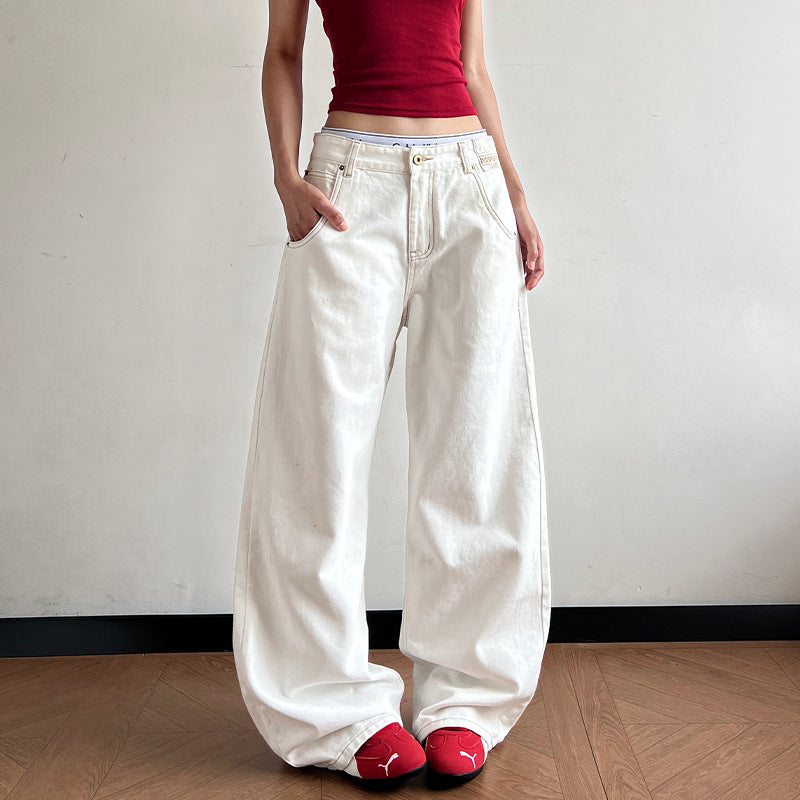 Damen Ultraweit geschnittene Canvas-Five-Pocket-Hose mit tiefer Bundlinie Echo Archiv