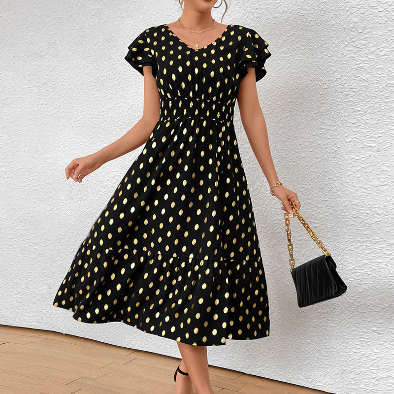 Damen Maxikleid mit Rüschendetails und schimmerndem Punktmuster Echo Archiv