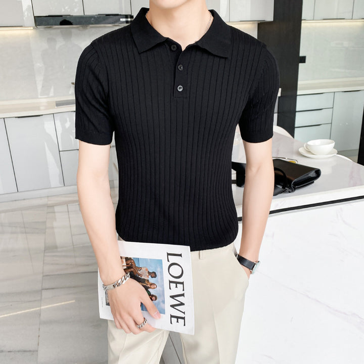 Herrenmode Poloshirt mit kurzen Ärmeln und gerippter Textur Echo Archive
