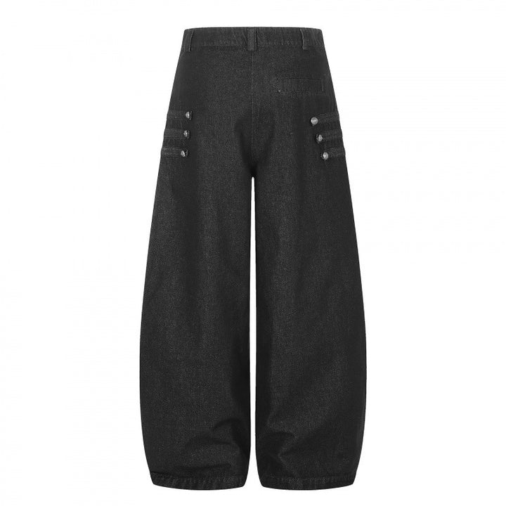 Damen Taillehohe Ballon-Jeanshose mit weitem Bein, Knopfdetail und elastischem Saum Echo Archiv