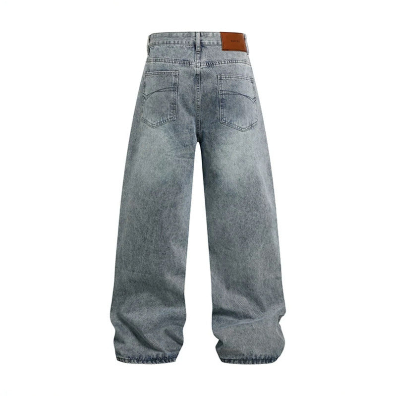 Damen Weite hochgeschnittene Baggy-Jeans mit Used-Wash und Steppdetail Echoarchiv
