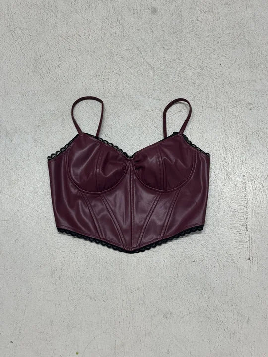 Damen Kunstleder Bustier mit verführerischen Spitzenakzenten Echo Archiv