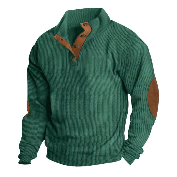 Herren nan rustikaler gerippter Pullover mit Henley-Kragen und lederartigen Ellbogenbesätzen Echo Archiv