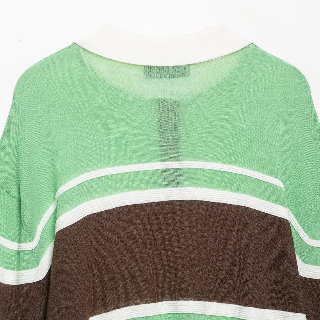 Damen Cropped Poloshirt-Strickpullover mit Rugby‑Streifen, Hemdkragen und geripptem Saum Echoarchiv