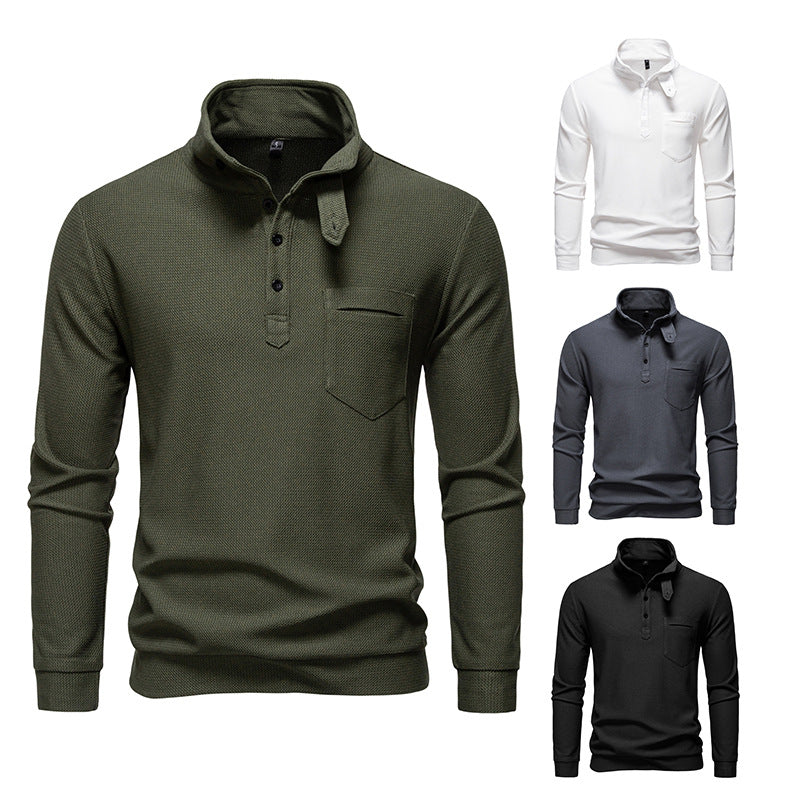 Herren Texturiertes Waffelstrick-Henleyshirt mit hohem Kragen, Knopfleiste und Brusttasche Echo Archiv