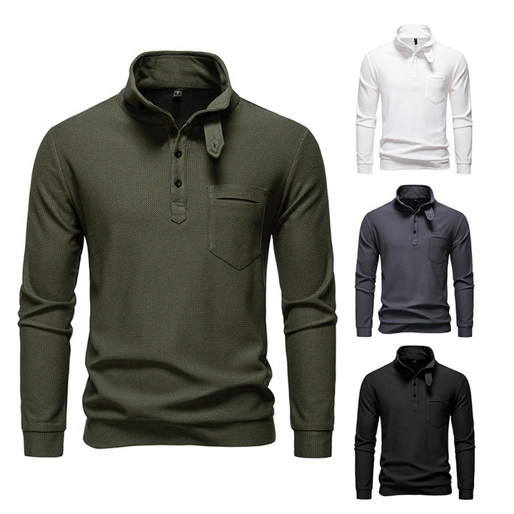 Herren Texturiertes Waffelstrick-Henleyshirt mit hohem Kragen, Knopfleiste und Brusttasche Echo Archiv