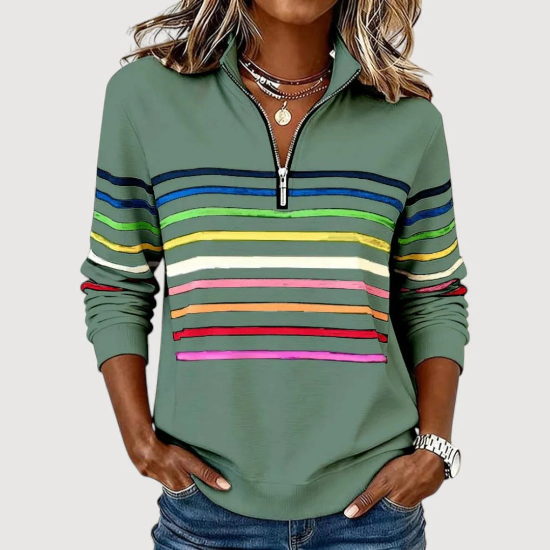 Damen Sportlicher Stepppullover mit halbem Reißverschluss – Mavelle