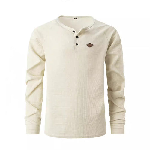 Herren Langarm-Henley-Shirt mit strukturiertem Gewebe und modischen Knopfdetails Echoarchiv