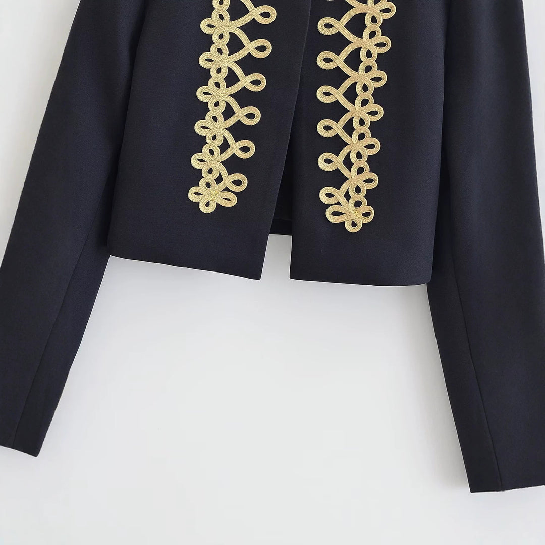 Damen Kurze Militärjacke mit goldverzierter Kordelapplikation Echo Archiv