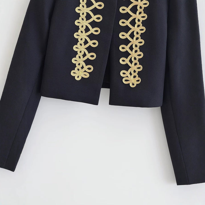 Damen Kurze Militärjacke mit goldverzierter Kordelapplikation Echo Archiv