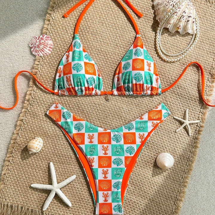 Damen Triangel-Bikini mit maritimen Mustern und verstellbaren Trägern Echo Archiv