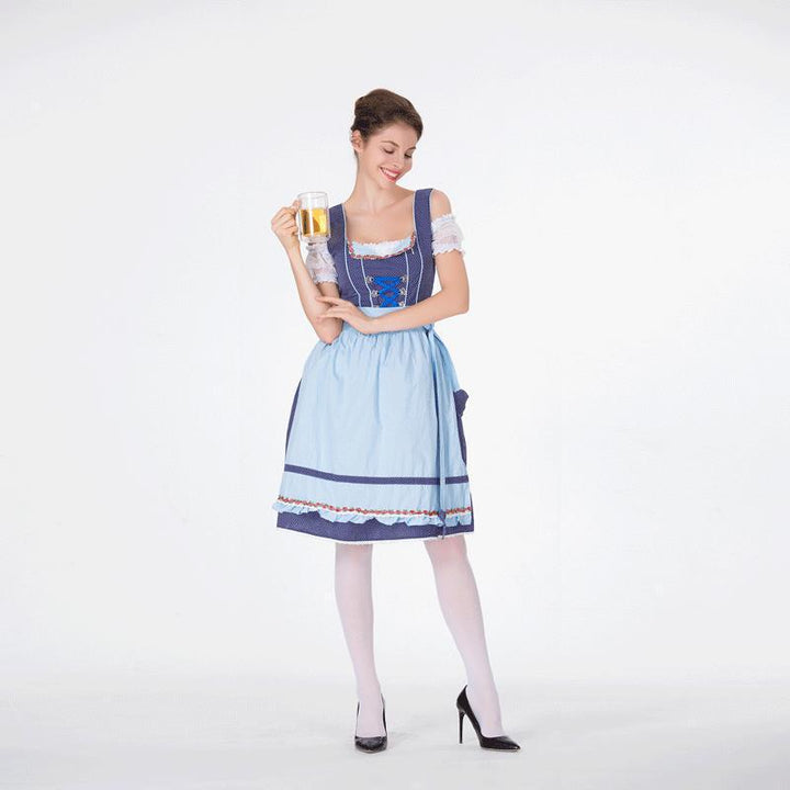 Damen nan bayerisches Trachtenkleid mit gepunktetem Mieder, Spitzeneinsätzen und geraffter Schürze Echo Archiv