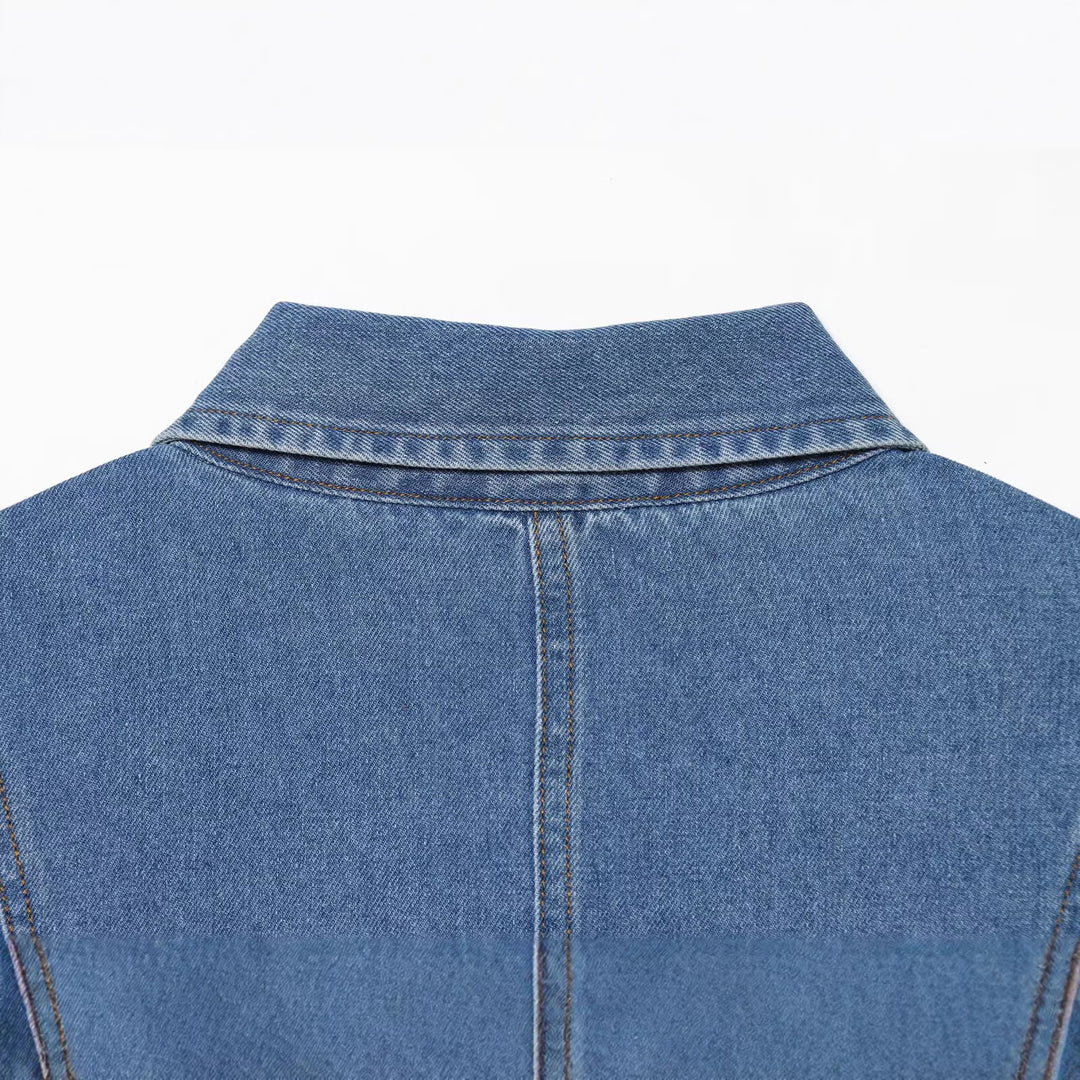 Damen Denim-Hemdblusenkleid mit Taillengürtel und ausgestellter A-Linie Echoarchiv