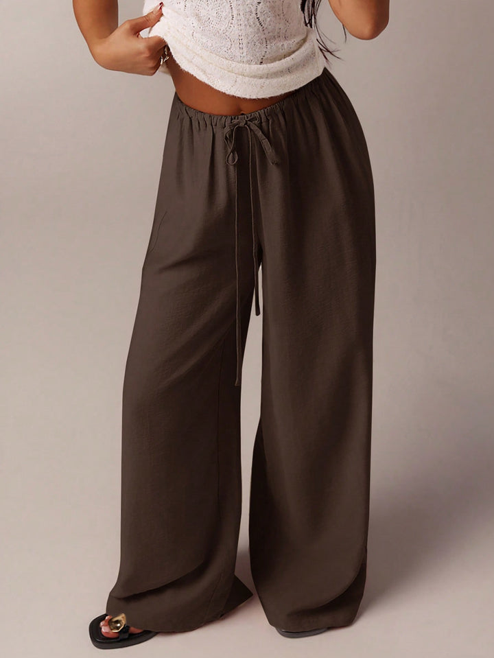 Damen Weite Leinenoptik-Hose mit hohem Elastikbund und Kordelzug Echo Archiv