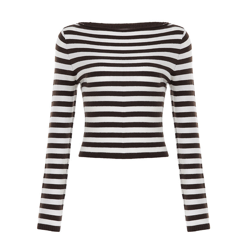 Damen Maritimes Ripp-Cropped-Top mit U-Boot-Ausschnitt Echo Archiv