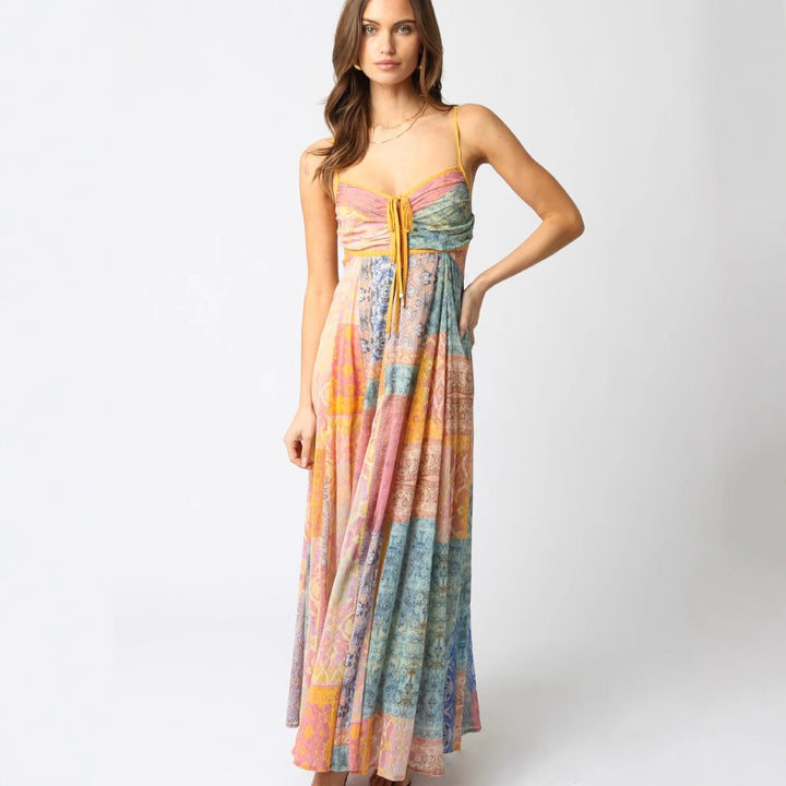 Damen nan bodenlanges Boho-Strandkleid mit gerafftem Bustier und Tunnelzug Echo Archiv