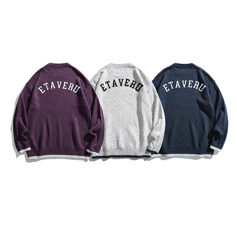 Unisex Oversize Strickpullover mit Rundhalsausschnitt, Kontrastbündchen und Melange‑Noppenstruktur Echo Archiv