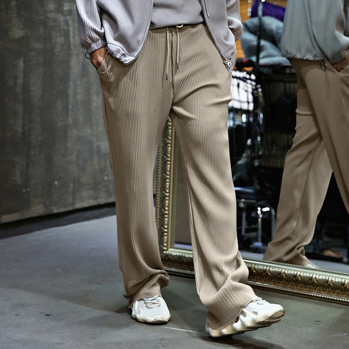 Herren Lässige gerippte Relaxhose mit weitem Bein, Tunnelzug & Eingrifftaschen – Sorevano