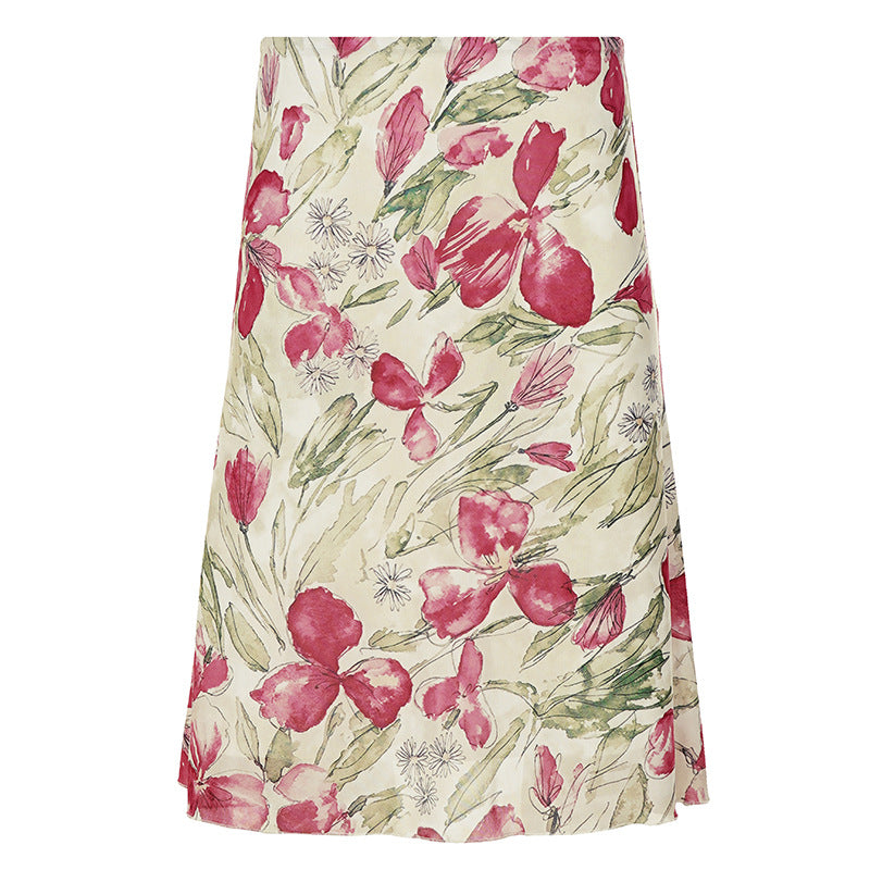 Damen nan ausgestellter Midirock mit floralem Aquarelldruck und hoher Taille Echo Archiv