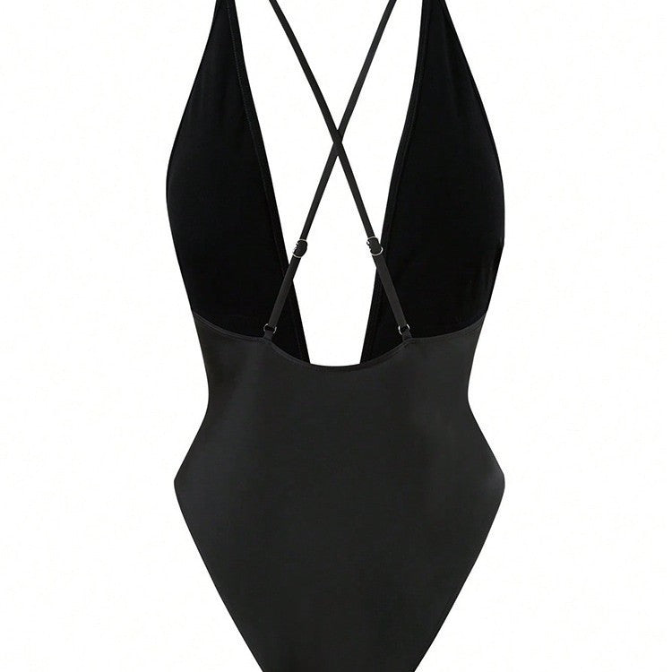 Damen Einteiler Badeanzug mit tiefem V-Ausschnitt und elegantem Schmuckdetail Echo Archiv