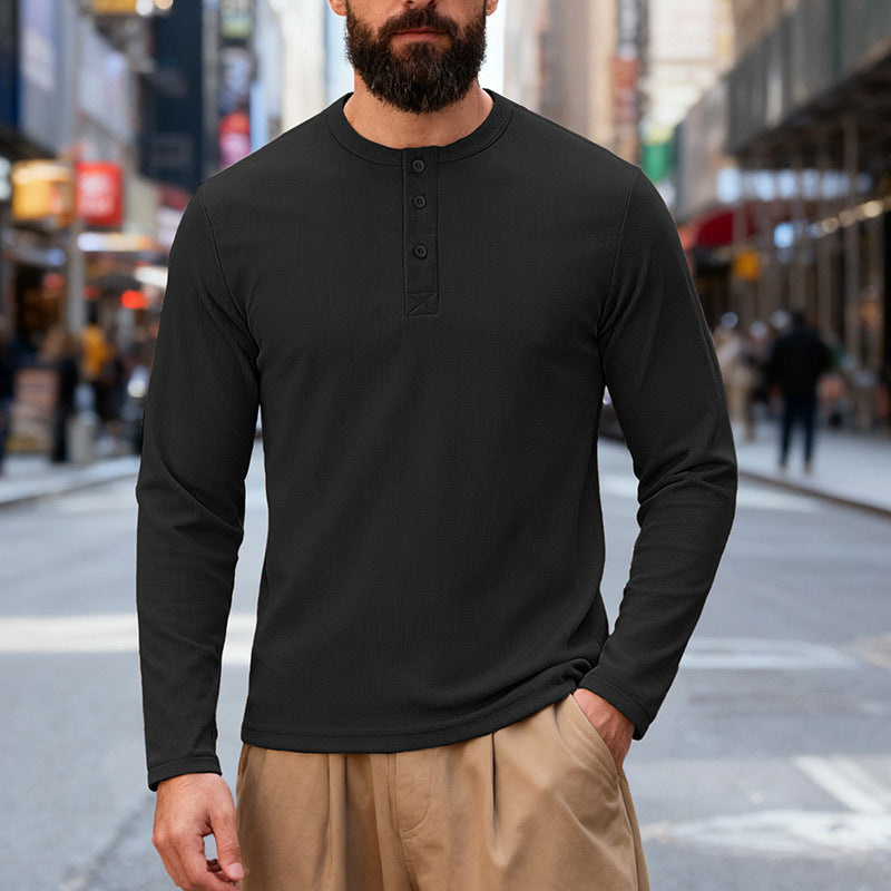 Herren nan Thermo-Henley-Langarmshirt mit Waffelstruktur, Rundhalsausschnitt und Knopfleiste Echo Archiv