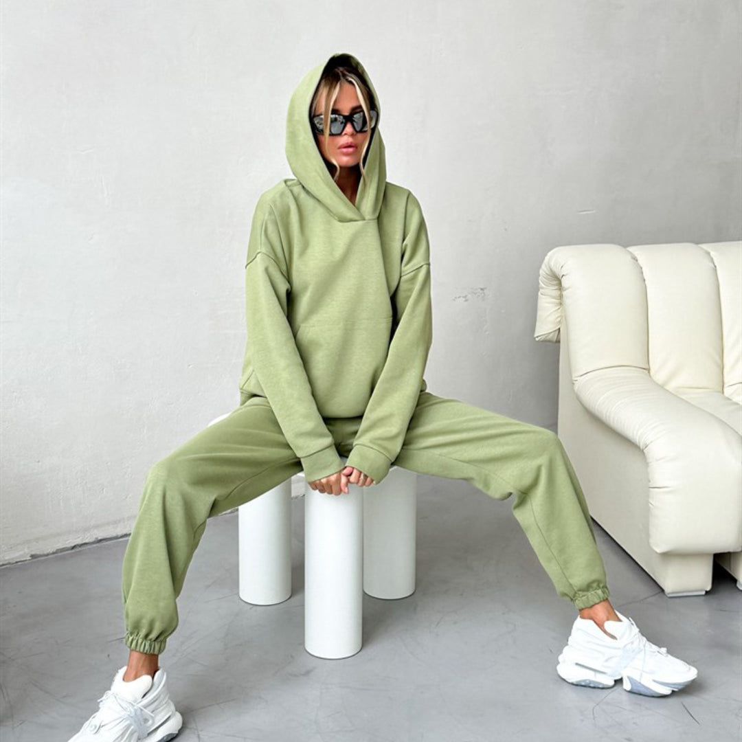 Damen nan Cropped Kapuzenpullover und taillierte Bündchen-Jogginghose Set aus schwerem French Terry Echo Archiv
