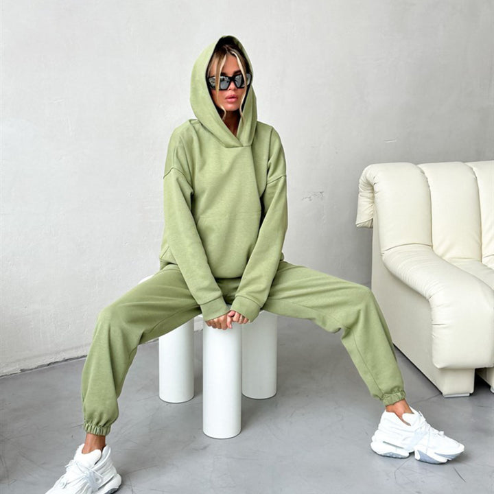 Damen nan Cropped Kapuzenpullover und taillierte Bündchen-Jogginghose Set aus schwerem French Terry Echo Archiv