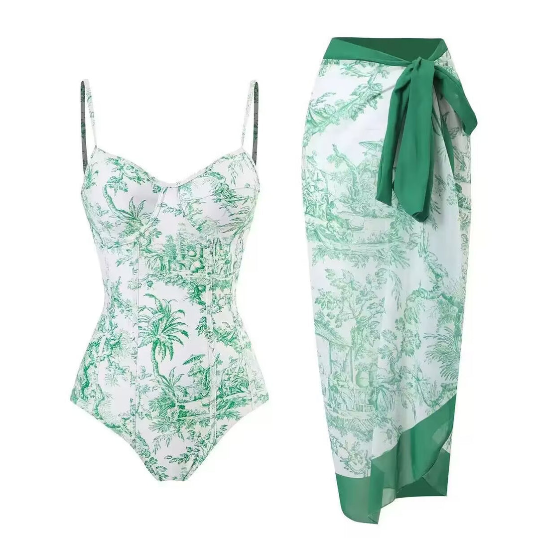 Damen Zweiteiliges Badeanzug-Set mit elegantem Wickelrock und floralem Druck Echo Archiv
