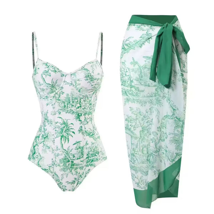 Damen Zweiteiliges Badeanzug-Set mit elegantem Wickelrock und floralem Druck Echo Archiv